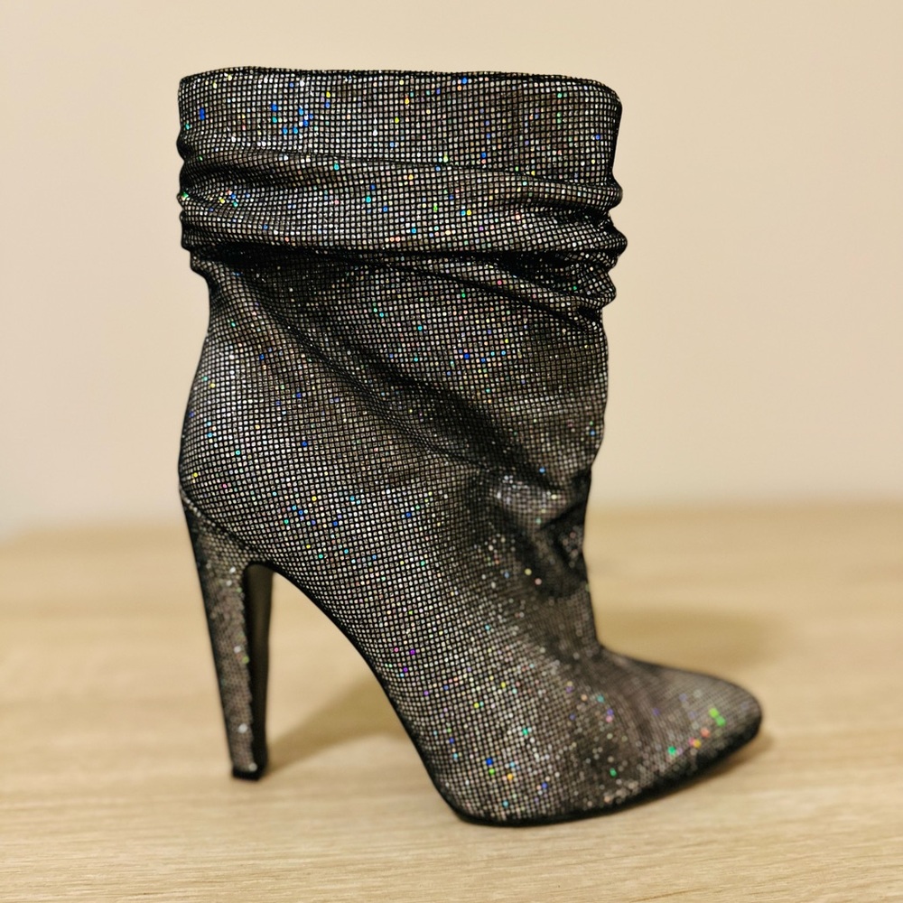 Elegant Black Glitter Ankle Boots